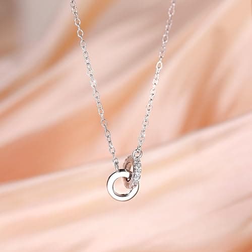 EAMTI 925 Sterling Silver Necklace for Women Interlocking Cubic Zirconia Circle Pendant Solidarity Simple Dainty Jewelry Gifts for Women Birthday/Anniversary Day/Valentine’s Day - Thumbnail 2