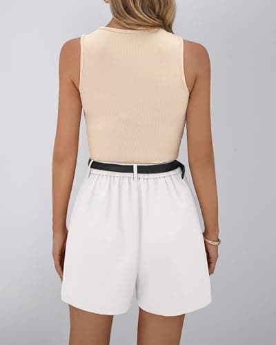 BTFBM 2 Piece Sets for Women Summer 2026 Sleeveless Matching Short Sets Tank Crew Neck Airport Travel Outfits Pockets(Apricot+White, XX-Large) - Thumbnail 3