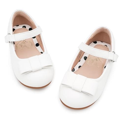 Stelle Girls Dress Shoes Toddler Mary Jane Shoes Flats with Bow for Toddler/Little/Big Kids(GMJ009-2-White,6MB) - Image 1