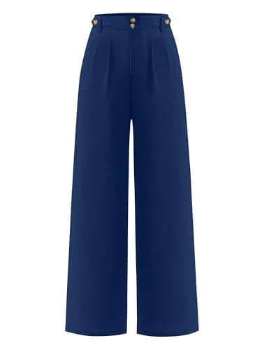 ANRABESS Womens Wide Leg High Waisted Pants 2026 Summer Button Pleated Work Dress Pants Trousers Business Casual Outfits Navy Blue XX-Large - Image 1