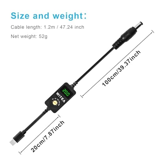 WITEA Universal USB-C to DC PD Trigger Cable with LED Voltage Display | 5V/9V/12V/15V/20V Adjustable Power Adapter | Compatible with Laptops, Routers, Monitors, LED Strips, Fans & More - Thumbnail 3