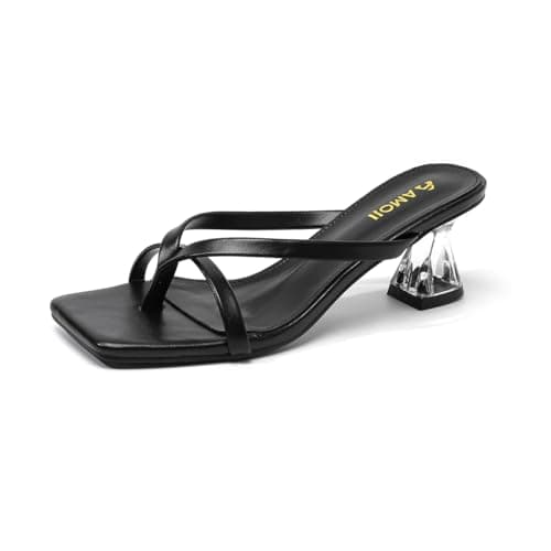 Amoji Women Flip Flop Kitten Heel Open Toe Thong Heeled Summer Sandals 339 Black 7 Women - Image 1