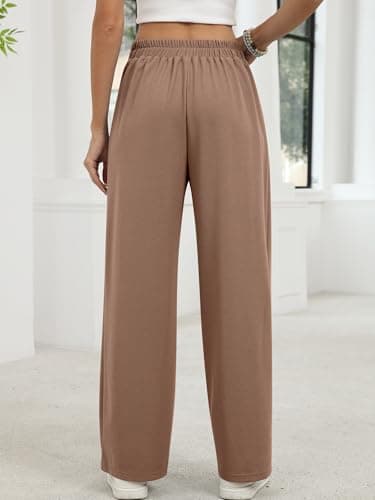 ANRABESS Womens Pants Wide Leg Waffle Knit Casual Stretchy Work Dress Pants 2026 Pull on Business Slacks Trousers Outfits Medium Coffee - Thumbnail 5