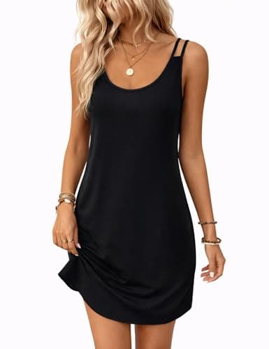 Ctsazhy Women Casual Dress Scoop Neck Sleeveless Dress Double Spaghetti Straps Sun Dress (Black XL) - Image 1