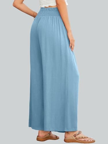 JUYUEO Linen Pants for Women 2026 Summer High Waisted Wide Leg Pants Casual Dressy Palazzo Beach Boho Pants Baby Blue S - Thumbnail 5