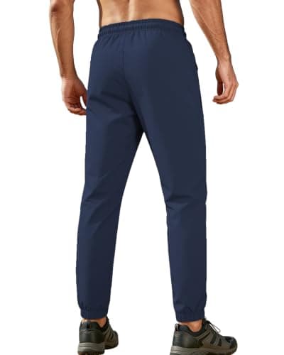Hiking Pants Men Joggers Sweatpants Water Resistant Quick Dry Lightweight Zipper Pockets Elastic Waist Drawstring UPF 50+ Cargo Work Gym Casual Travel Dark Blue XL - Thumbnail 2