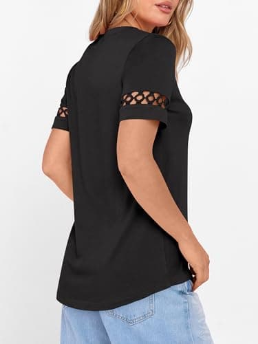 ANRABESS Womens Short Sleeve Tops Henley V Neck Blouses Dressy Casual 2026 Summer Trendy Tee Shirts Work Business Outfits Black Medium - Thumbnail 4