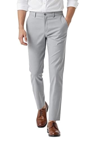 GINGTTO Mens Slim Fit Dress Pants Stretch Wasit Grey Chinos Pants Men Casual Golf Pants 30 - Image 1