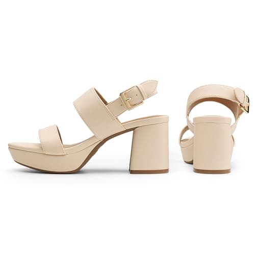 Athlefit Nude Platform Heels for Women Open Toe Chunky Block Heeled Sandals Dressy Summer Sexy Heels for Prom Wedding Size 6 - Thumbnail 5