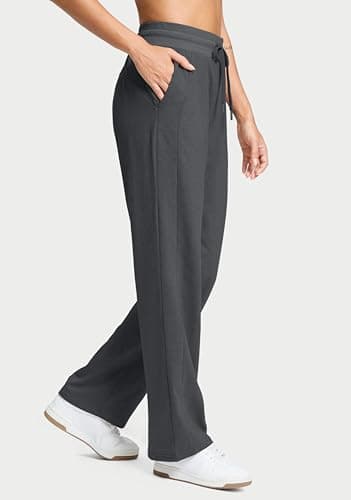 Soothfeel Women's Cotton Sweatpants Lounge Sweat Pants High Waisted Open Bottom Casual Yoga Pants for Women with Pockets, Charcoal, L - Thumbnail 3