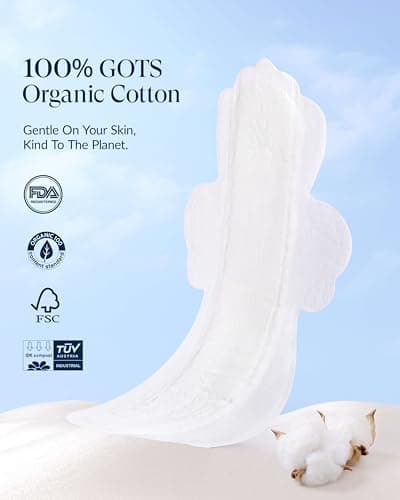100% Organic Overnight Pads for Women, Ultra Thin Extra Heavy Flow Menstrual Sanitary Napkins with Wings Cotton Extra Coverage Period-Pads Super Absorbency Feminine Pad (Overnight, Size 5, 36 Ct) - Thumbnail 2