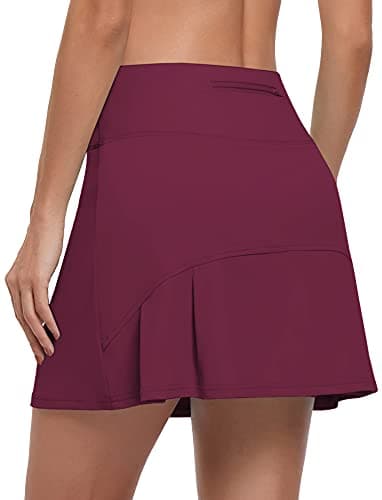 CHICHO Womens Running Skirt Tennis Athletic Pleated Skort with Shorts Zip Pockets Casual Ladies Skirt Skorts for Golf Above Knee Skorts Workout Running Burgundy, Large - Thumbnail 2