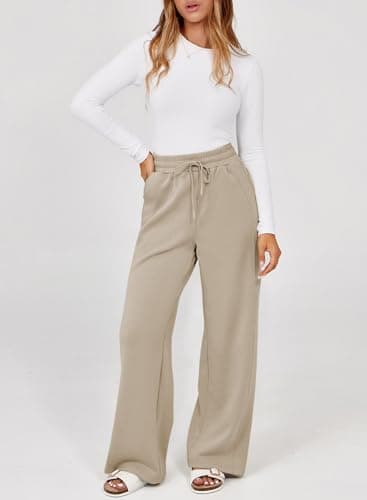 Dokotoo Pants for Women Straight Leg Elastic Waisted Stretch Palazzo Pants Fall Dressy Casual Trousers for Women - Thumbnail 5