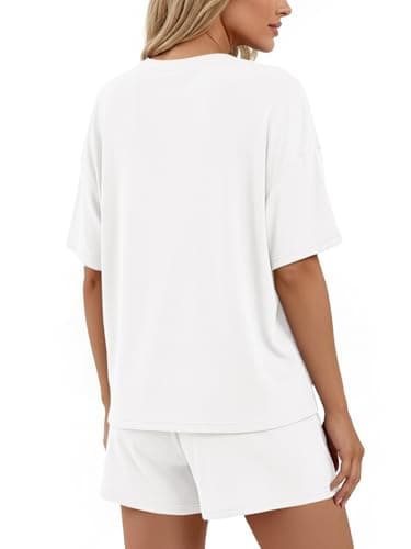 BTFBM 2 Piece Lounge Sets For Women 2026 Summer Airport Travel Vacation Outfits Loose Matching Clothing Spring Short Set(White, Medium) - Thumbnail 3