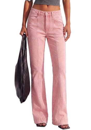 BTFBM Straight Leg Jeans for Women Stretchy Curve Appeal Pants Pink - Image 1