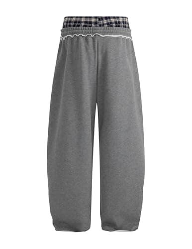 Aelfric Eden Baggy Wide Leg Sweatpants for Women Men Double Elastic Waisted Streetwear Y2K Casual Lounge Pants Trouser with Pockets Dark Grey Medium - Thumbnail 2
