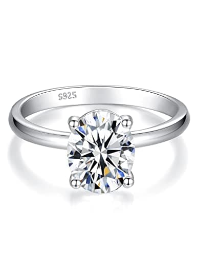 IMOLOVE Moissanite Oval Engagement Rings for Women 2CT Oval Ring Sterling Silver 18K White Gold Plated Solitaire Engagement Ring Promise Ring Wedding Ring for Her-75 - Image 1