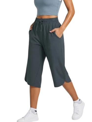 gaimoliso Drawstring Capri Pants for Women Casual Wide Leg Yoga High Waist Capri Pants Pockets Loose Soft Sweatpants - Image 1