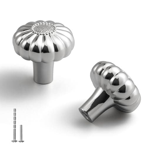 YAGU 10 Pack Round Polished Chrome Kitchen Cabinet Knobs 1-1/5 Inch Bright Silver Sunflower Dresser Drawer Knob Furniture Hardware Pulls for Closet Cupboard Wardrobe - Image 1