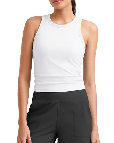 G4Free Workout Tanks for Women Sleeveless Running Athletic Tank Tops Ribbed Racerback Slim Gym Yoga Summer Casual (White,XL) - Image 1