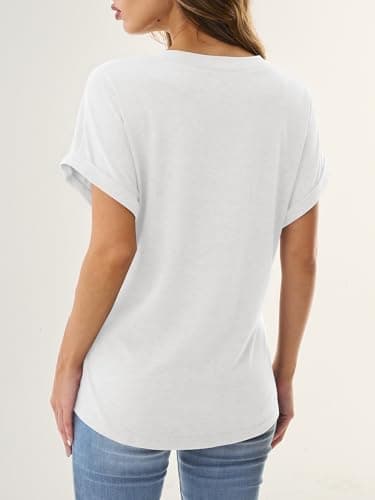 GKBK Womens Short Sleeve Henley Tops V Neck Business Dressy Casual Blouses Summer Loose Fit Trendy Tee Shirts 2026 Vacation Fashion Clothes White L - Thumbnail 3
