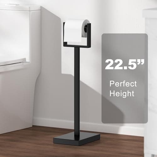 Black Toilet Paper Holder Stand，Stainless Steel Toilet Paper Holder Free Standing，Stable Weighted Base Floor Tissue Roll Holder for Bathroom，Modern Pivoting Toilet Paper Stand - Thumbnail 6