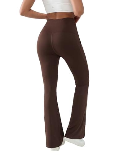 BRATUC Maternity Flare Pants Buttery Soft Bootcut Pregnancy Yoga Leggings Over Belly Workout Bell Bottoms with Pockets (X-Large, Coffee Brown) - Thumbnail 6