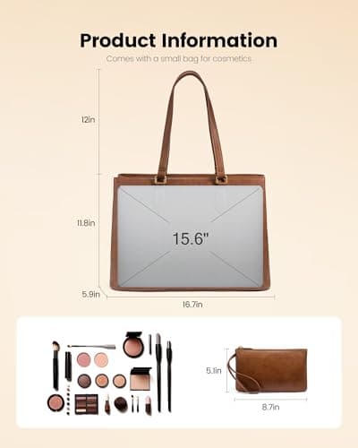 LOVEVOOK Laptop Tote Bag for Women, 15.6 Inch Vintage PU Leather Work Bag with Wristlet, Professional Computer Briefcase for Teacher,Office, Daily (Brown) - Thumbnail 4