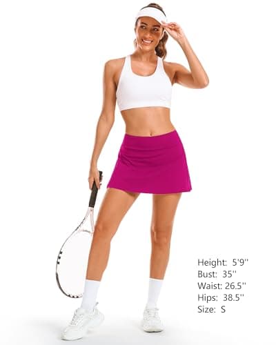 Stelle Women Tennis Golf Skirts High Waisted with Inner Shorts for Athletic Workout Sports Skorts Running Pickleball (FS,L) Fuchsia - Thumbnail 5
