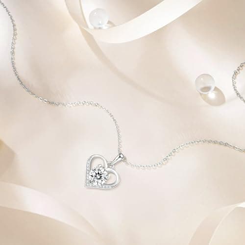 JACUPO Moissanite Necklace for Women 1CT Heart Brilliant Heart Pendant Necklace D Color VVS1 S925 Sterling Silver Jewelry 18K White Gold Plated for Love Friend Mother’s Day Christmas Anniversary Birthday Gift for Wife Her Convey I Love You Message 18inch(for Friend) - Thumbnail 4