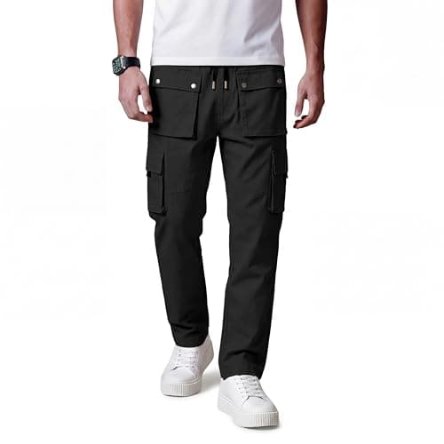 GINGTTO Black Cargo Pants for Men Slim Fit Stretch Casual Jogger Pants with Pockets 32 - Image 1