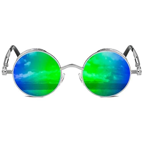 ROCKNIGHT Polarized Circle Sunglasses For Women Men Green Mirrored Sunglasses Gothic Steampunk Metal Frame - Image 1