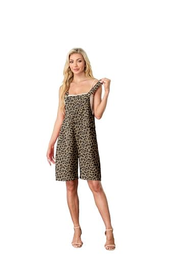 HiMONE Womens Summer Shorts Jumpsuits For Women Adjustable Loose Romper With Pockets (LD Dark Khaki-L) - Thumbnail 2