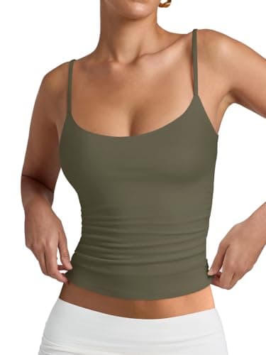 PINKMSTYLE Double Lined Tank Tops for Women Square Neck Sleeveless Tops Basic Tight T Shirts Army Green XX-Large - Image 1