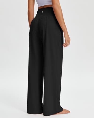 Stelle Black Lounge Pants for Women Wide Leg High Waisted Yoga Sweatpants Comfy Palazzo Pants with Pockets 26/28/30 Inseam - Thumbnail 4