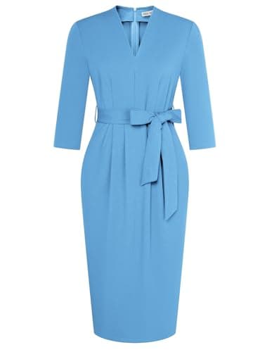 GRACE KARIN Professional Dress for Women Light Blue Bodycon Dress 3/4 Sleeve with Pockets Formal Wedding Guest Cocktail Dresses for Women XXL - Image 1