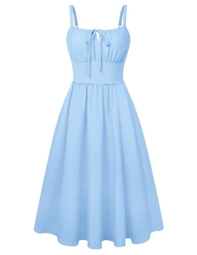 Belle Poque Summer Dress for Women 2026 Sleeveless Sundress Corset Flowy Midi Milkmaid Wedding Guest Dress Blue X-Large - Image 1