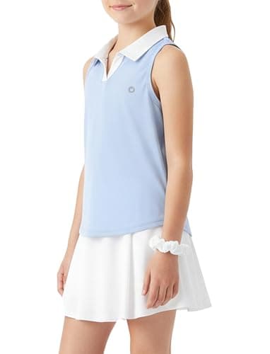 PATPAT Girls Tennis Skort Set Sleeveless Polo Tank Top and Skirt Lighweight Athletic Clothing Set for Running Active Light Blue S - Image 1