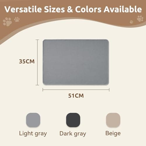 MontVoo Pet Feeding Mat, Absorbent Dog Food Mat, Quick Dry Pet Bowl Mat with Non-Slip PU Backing, Keep Floor Clean from Water&Food Spills, Machine Washable Cat Food Placemat, 14"x20", Grey - Thumbnail 6