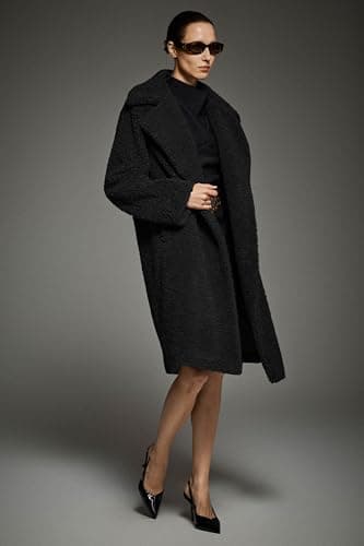 Orolay Women's Fuzzy Fleece Jacket Mid Long Faux Fur Lapel Sherpa Teddy Coat Winter Warm Outerwear with Pockets Black Large - Thumbnail 3