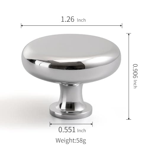 YAGU 10 Pack Bright Silver Kitchen Cabinet Knobs 1-1/4 Inch Round Solid Dresser Drawer Knob Polished Chrome Modern Hardware Pulls for Closet Cupboard Wardrobe - Thumbnail 3