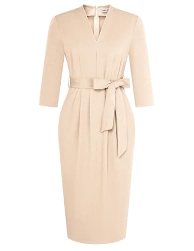 GRACE KARIN Women's Wear to Work Dresses V Neck 3/4 Sleeve Dress for Women Apricot Cocktail Dress Semi Formal Dresses for Women with Belt S - Image 1