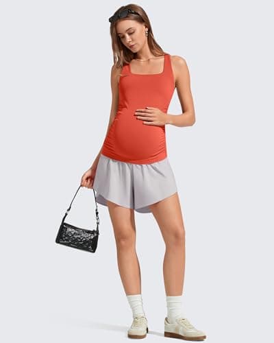 G4Free Maternity Workout Clothes Removable Pad Pregnancy Athletic Tank Tops Square Neck Soft Workout Cami Tanks for Yoga(Rust Orange,XS) - Thumbnail 6