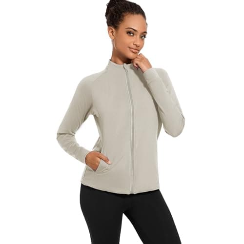 bpbtti Women's Polar Fleece Zip Up Workout Jackets with Pockets Slim Fit Cottony Soft Jacket for Running Athletic Yoga (Moon beam,X-Large) - Thumbnail 3