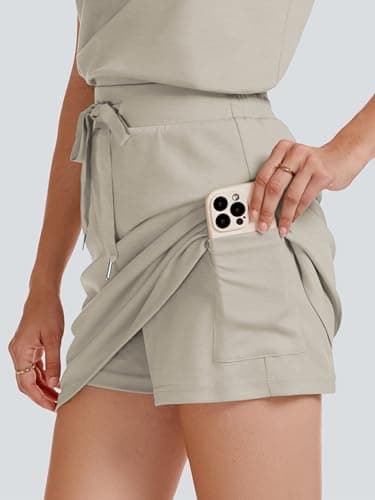 Casly Lamiit 2 Piece Skort Sets for Women Tennis Athletic Skirt Sweatsuits Casual Long Sleeve Sweatshirts Fall Matching Sports Outfits Dark Beige S - Thumbnail 6