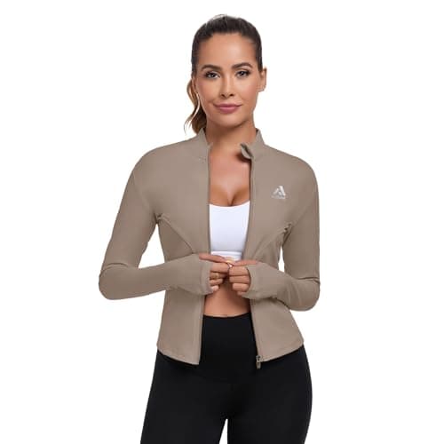 AURVAE Women's Workout Jacket, Womens Cropped Lightweight Running Jackets, Zip Slim Fit Athletic Tops for Gym, Yoga, Jogging (Medium, Lunar-Rock) - Thumbnail 4