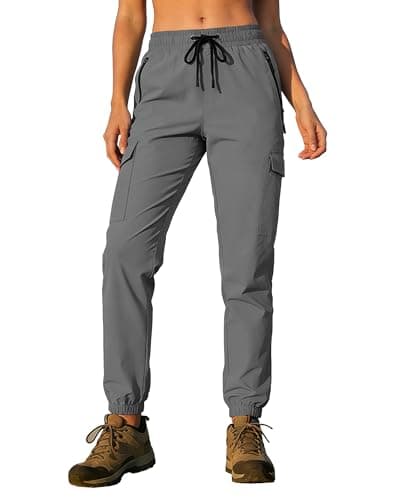 Womens Cargo Hiking Pants Joggers with Pockets Waterproof Quick Dry UPF 50+ Lightweight Elastic Waist Drawstring Travel Casual Work Athletic Jogging Dark Grey XXL - Image 1