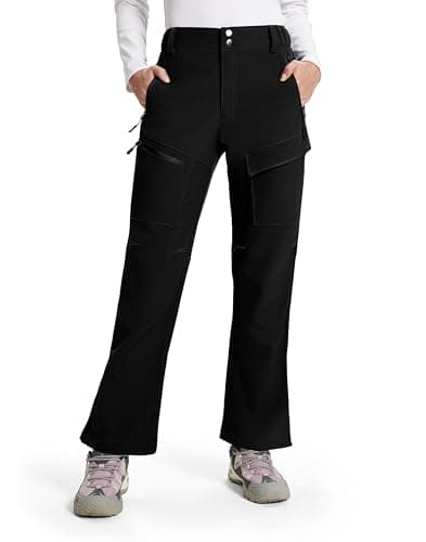 INYOTRAK Womens-Snow-Ski-Pants-Fleece-Lined-Water-Resistant Insulated Thermal Flare Warm for Snowboard Winter Hiking black M - Thumbnail 2
