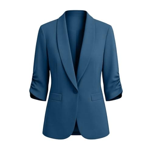 Summer Blazers for Women Lightweight 3/4 Sleeve Business Casual Blazers 2026 Trendy Open Front Work Office Suit Jackets Blazer Blue L - Thumbnail 6