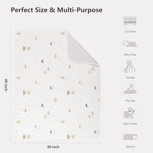 Susurration Baby Blanket for Unisex Boys Girls, Soft Nursery Minky Blanket with Muslin Cotton Front and Dotted Fleece Back, Receiving Blanket for Baby Newborn Infant, 30x40inch - Thumbnail 6